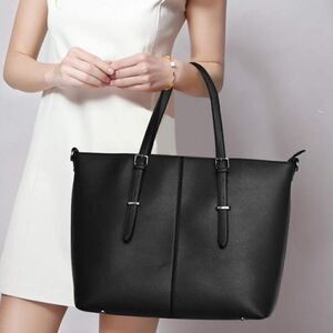 LAPTOP Tote Bag for Women 15.6 Inch Waterproof, Black Handbag Vegan Leather Bag